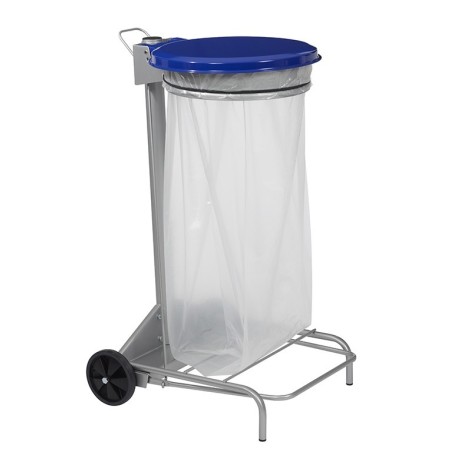 Support mobile pour sac poubelle - 50 L - Gris métal