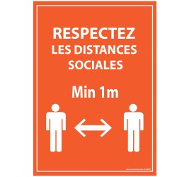 Panneau/Autocollant d'information - Respectez les distances sociales - Orange