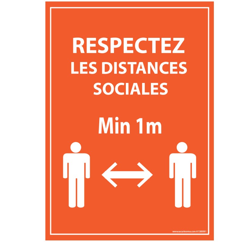 Panneau/Autocollant d'information - Respectez les distances sociales - Orange