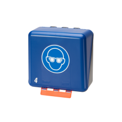 Boîte de rangement EPIBox bleue pour sécuriser et transporter vos lunettes de protection.