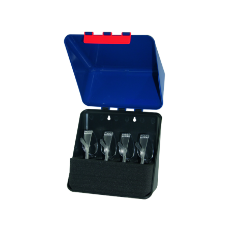 Boîte de rangement EPIBox bleue pour sécuriser et transporter vos lunettes de protection.