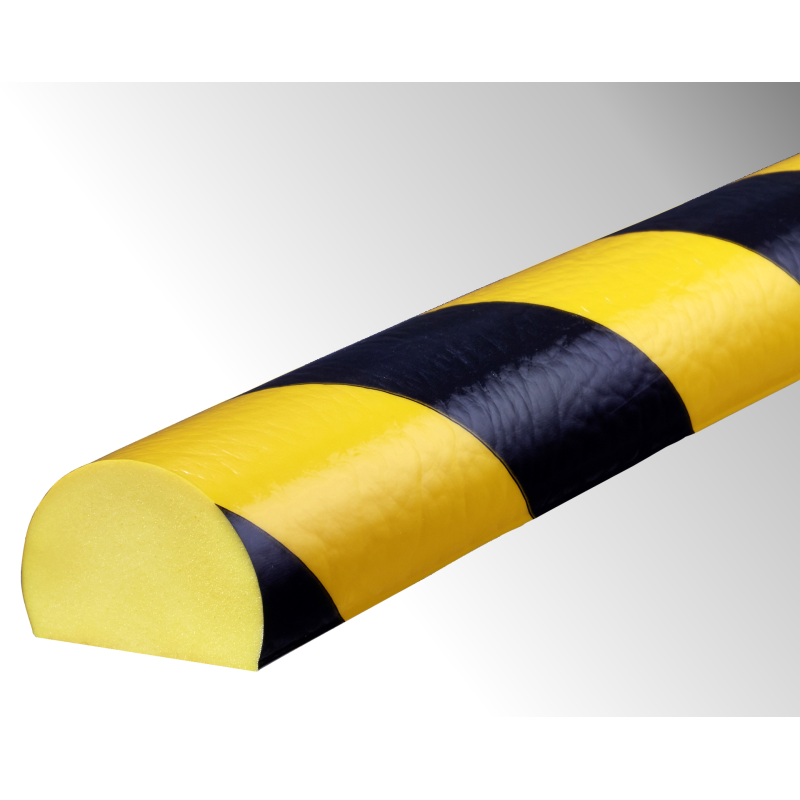 Butoir - Demi-cercle flexible jaune et noir - Longueur 1 m - Mousse polyuréthane.