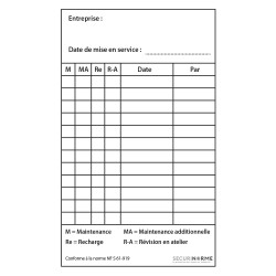 Carnet - Étiquettes de maintenance pour extincteur - 70 x 115 mm - Papier satiné enlevable - Lot de 50
