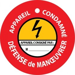 Panneau - Disque de condamnation aimanté ""Appareil condamné, défense de manœuvrer"" - Ø100 mm - PVC laminé