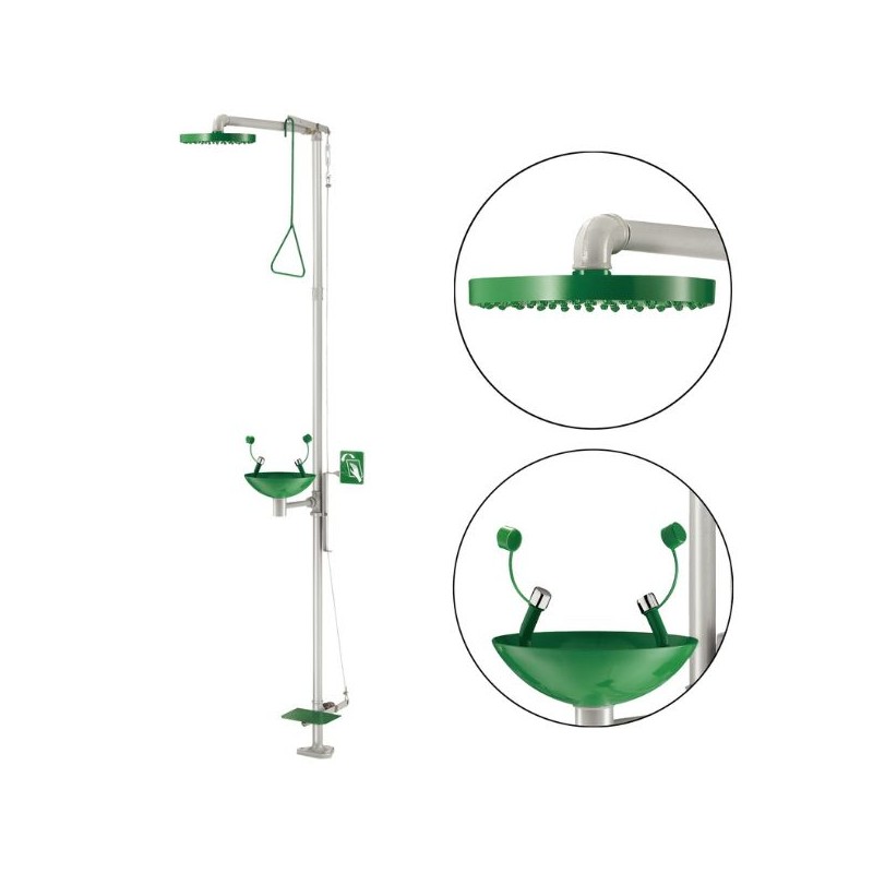 Douche et Lave-oeil Sécurité - Combiné Intérieur et extérieur - Normes EN  - Acier Galvanisé