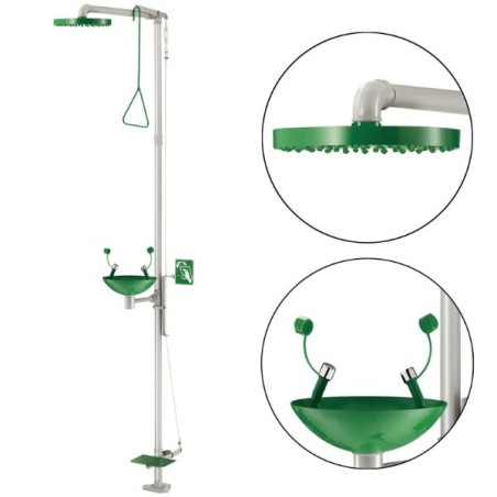 Douche et Lave-oeil Sécurité - Combiné Intérieur et extérieur - Normes EN  - Acier Galvanisé