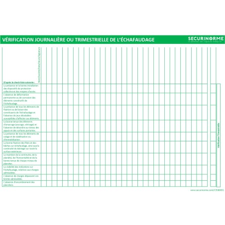 Fiche de vérification - Échafaudage neutre - A4 - Plastifiée