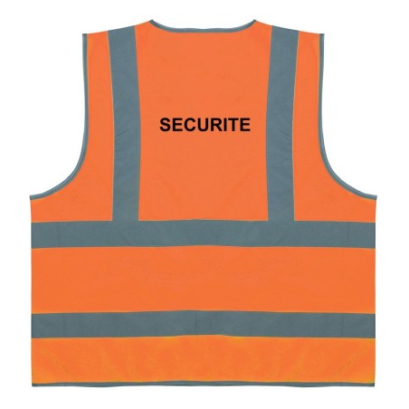 Ce gilet de sécurité orange est équipé de quatre bandes pour une visibilité améliorée. Il est idéal pour les travailleurs de la 
