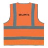 Ce gilet de sécurité orange est équipé de quatre bandes pour une visibilité améliorée. Il est idéal pour les travailleurs de la 