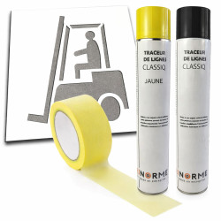 Kit marquage Chariot élévateur Pochoir + aérosols + masquage