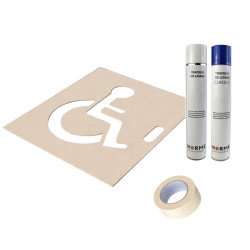 Kit stationnement PMR Pochoir PVC + 2 aérosols + ruban masquage