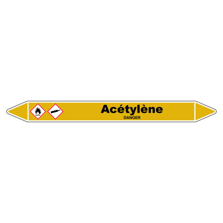 Marqueur de Tuyauterie Acétylène 150 x 12 mm Vinyle Laminé