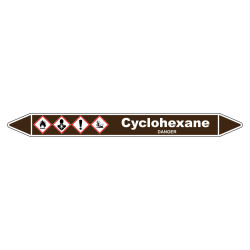 Marqueur de tuyauterie Cyclohexane en vinyle laminé robuste et durable.