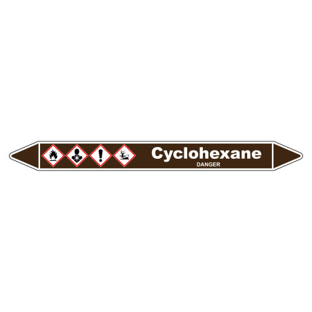 Marqueur de tuyauterie Cyclohexane en vinyle laminé robuste et durable.