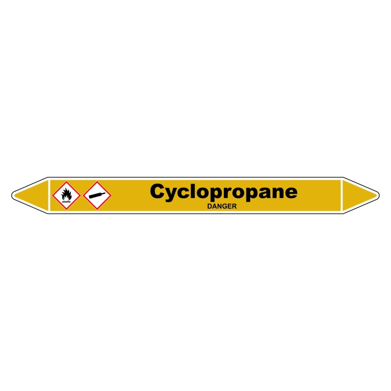 Marqueur de tuyauterie Cyclopropane en vinyle laminé, durable et visible.
