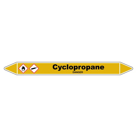 Marqueur de tuyauterie Cyclopropane en vinyle laminé, durable et visible.