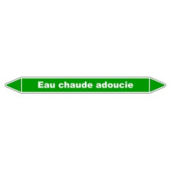 Marqueur de tuyauterie résistant en vinyle laminé indiquant "Eau Chaude Adoucie".