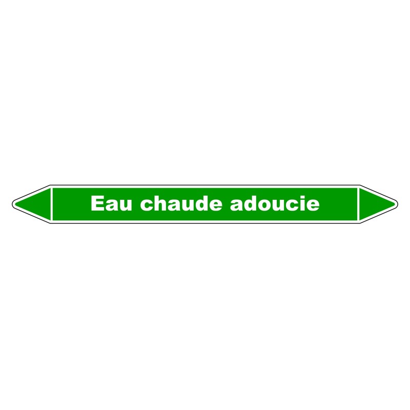 Marqueur de tuyauterie résistant en vinyle laminé indiquant "Eau Chaude Adoucie".