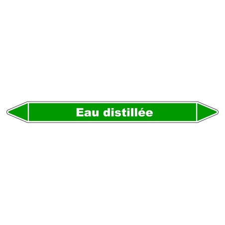 Marqueur de tuyauterie en vinyle laminé indiquant "Eau distillée" pour une identification claire.