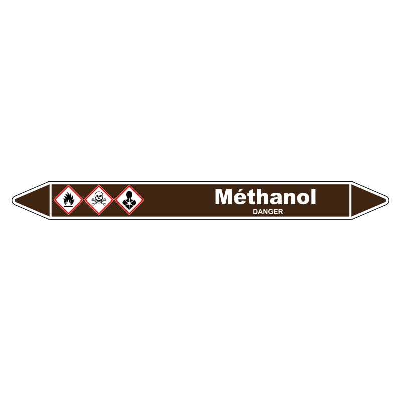 Marqueur de tuyauterie en vinyle laminé pour méthanols, robuste et facile à installer.