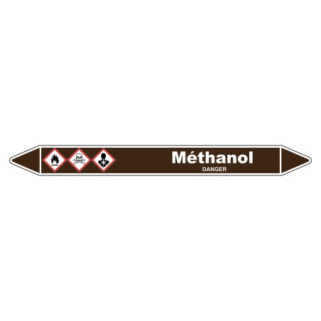 Marqueur de tuyauterie en vinyle laminé pour méthanols, robuste et facile à installer.