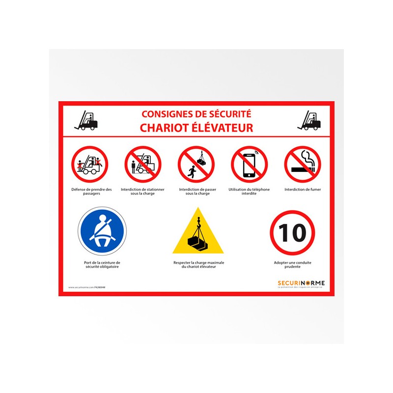 Panneau consignes de sécurité chariot élévateur
