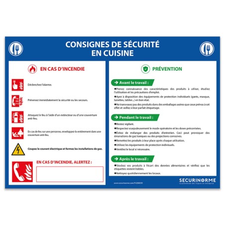 Panneau - Consignes de sécurité en cuisine - A3/A4 - Vinyle/PVC