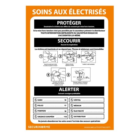 Panneau - Consignes de sécurité - Soins aux électrisés - A3