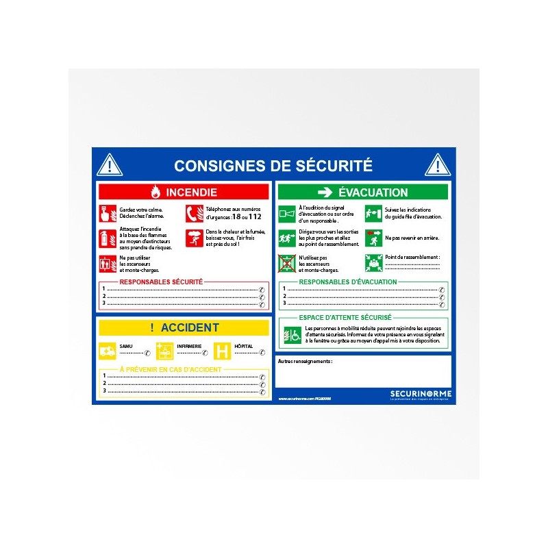 Panneau - Consignes de sécurité incendie obligatoires - 297x420 mm