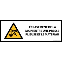 Panneau de danger ISO EN 7010 - Écrasement de la main entre une presse plieuse et le matériau - W031