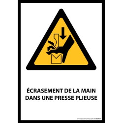 Panneau ISO EN 7010 - Écrasement de la main dans une presse plieuse - W030 - Vinyle - A5