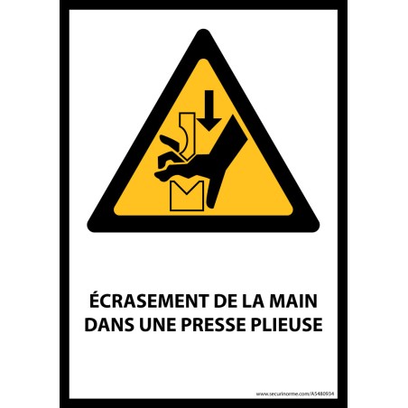 Panneau ISO EN 7010 - Écrasement de la main dans une presse plieuse - W030 - Vinyle - A5