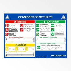Panneau - Consignes de sécurité incendie et évacuation - Format A4 - Support papier plastifié