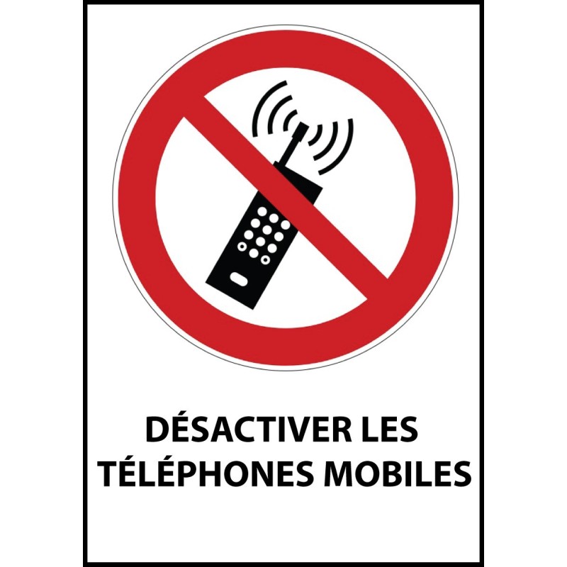 Panneau d'Interdiction "Interdiction d'activer des téléphones mobiles" Vinyle souple A5