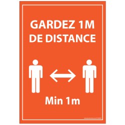 Panneau ou Autocollant d'Information - Gardez 1m de distance - A5-A4 - Vinyle/PVC - Orange
