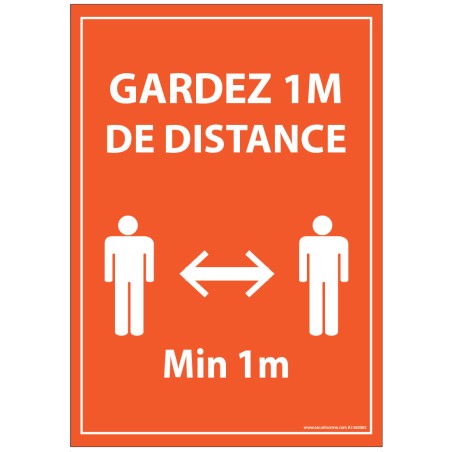 Panneau ou Autocollant d'Information - Gardez 1m de distance - A5-A4 - Vinyle/PVC - Orange