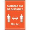 Panneau ou Autocollant d'Information - Gardez 1m de distance - A5-A4 - Vinyle/PVC - Orange