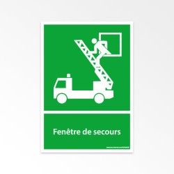 Légende d'image : Panneau d'évacuation ISO 7010, indiquant une fenêtre de secours, en vinyle résistant.