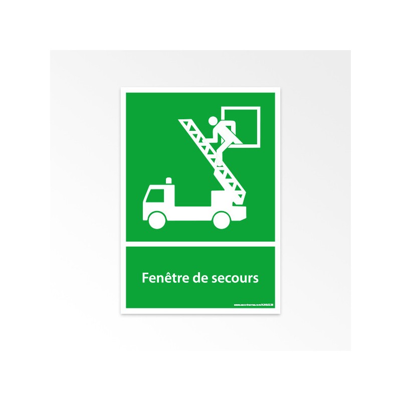 Légende d'image : Panneau d'évacuation ISO 7010, indiquant une fenêtre de secours, en vinyle résistant.
