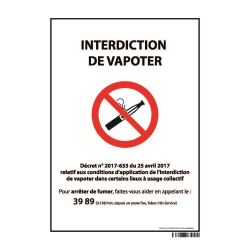 Panneau d'Interdiction "Interdiction de vapoter" plastifié A5