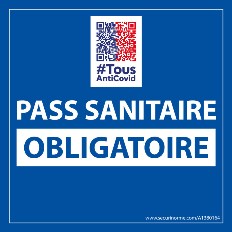 Adhésif d'information - Pass Sanitaire Obligatoire avec QR code - 125 x 125 mm - Vinyle
