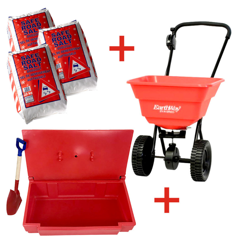 Kit épandage coffre à sel : 3 sacs de sel + un coffre  à sel  100L+ un épandeur