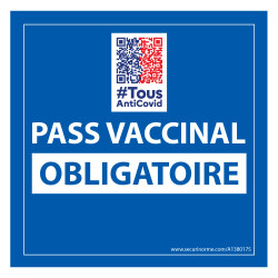 Adhésif d'information - Pass Vaccinal Obligatoire avec QR Code - 125x125 mm - Vinyle.