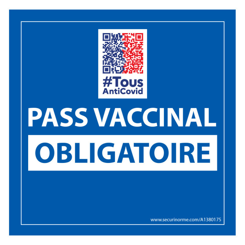 Adhésif d'information - Pass Vaccinal Obligatoire avec QR Code - 125x125 mm - Vinyle.