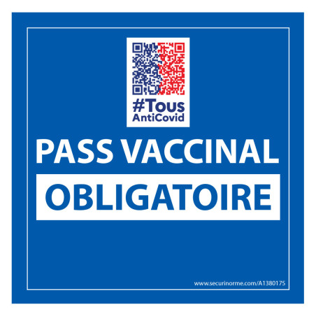 Adhésif d'information - Pass Vaccinal Obligatoire avec QR Code - 125x125 mm - Vinyle.